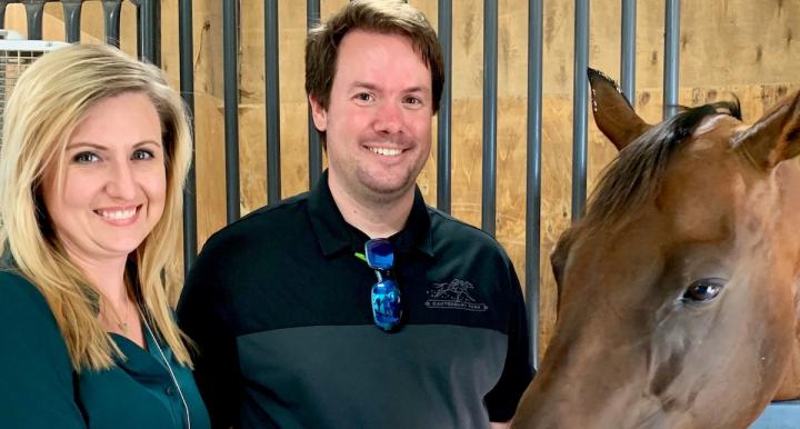 Jen Perkins and Andrew Offerman with horse